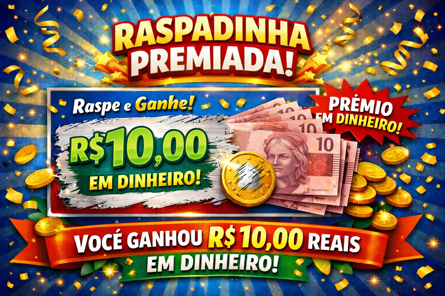 Prêmio em dinheiro R$ 10,00 reais