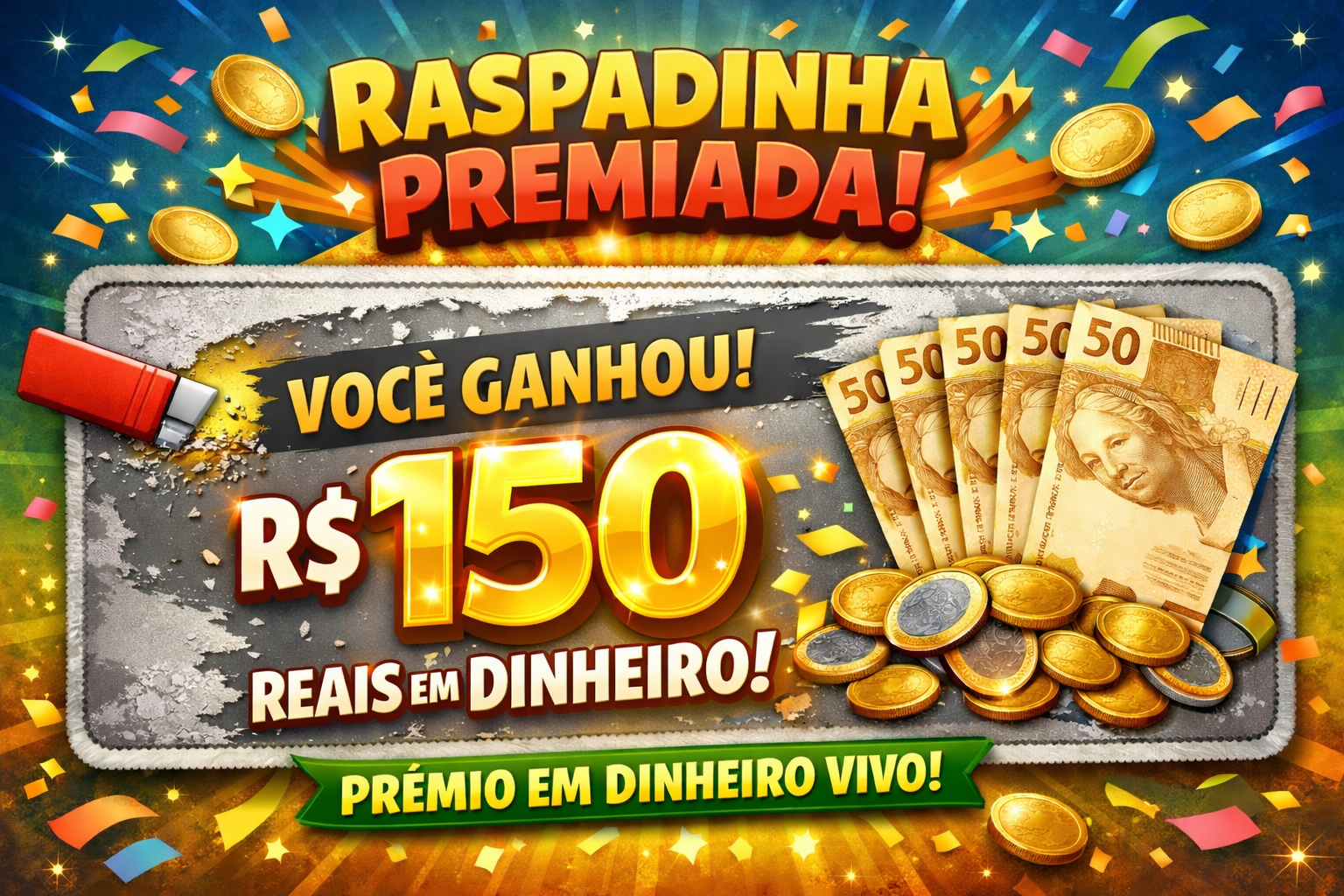 Prêmio em dinheiro R$ 150,00 reais 