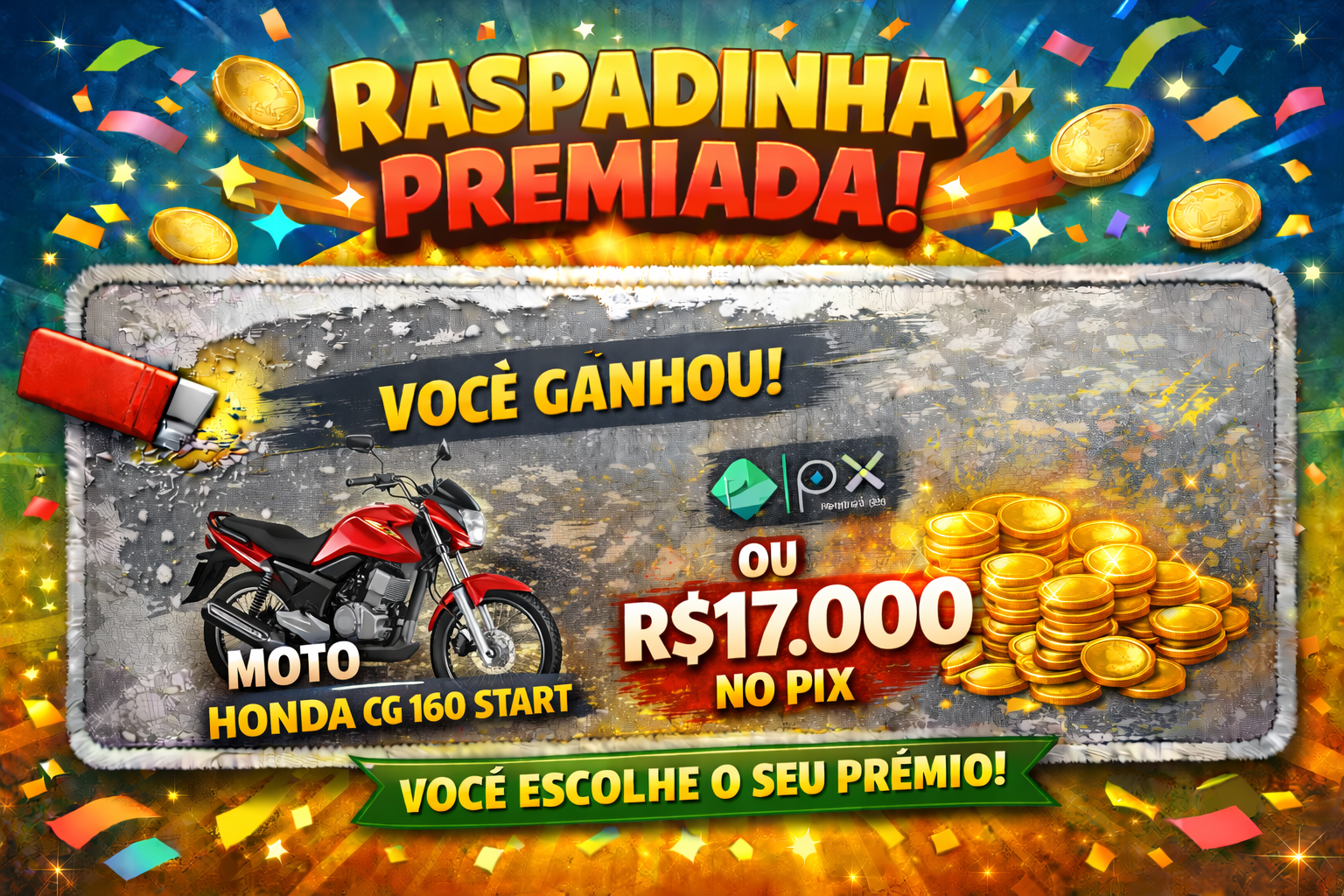 Prêmio Moto honda CG 160 (START) ou R$ 17.000,00 no pix